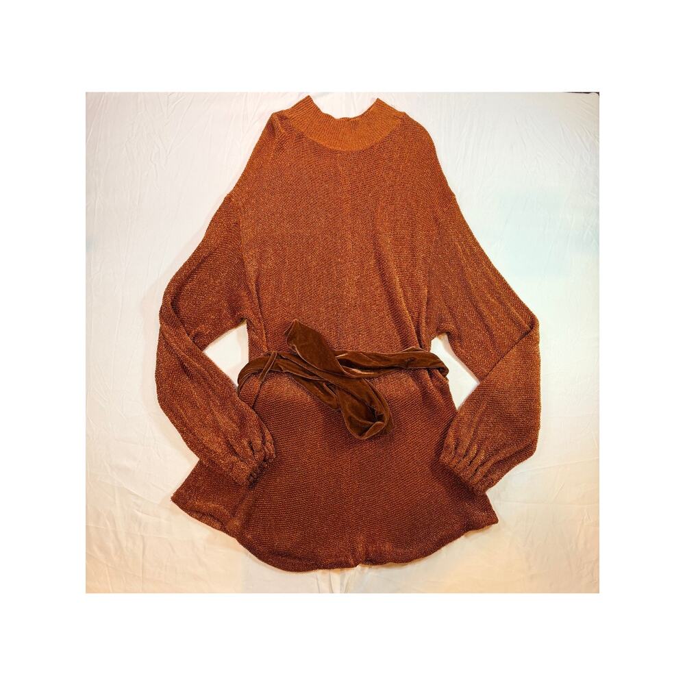 Free People Fete Spice Metallic Sweater Dress Burnt Orange Sz Large
